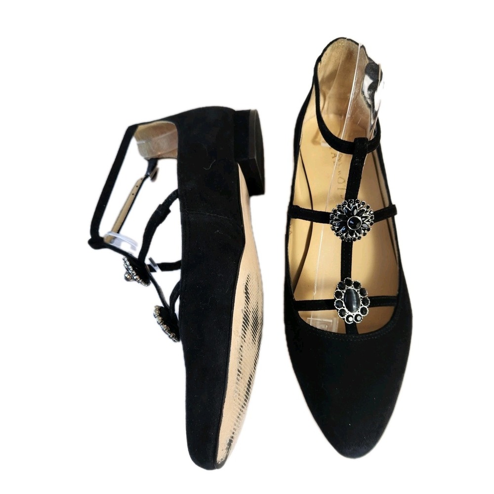 Talbots Womens Black Suede Edison Shoes Size 6.5 M Strappy Jewel Mary Jane Flats - Picture 6 of 16